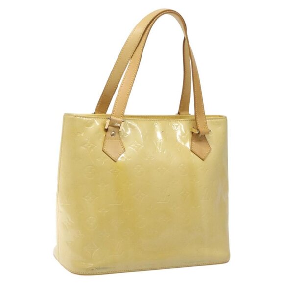 LOUIS VUITTON Monogram Vernis Houston Hand Bag Lime Yellow LV Auth - Picture 1 of 16